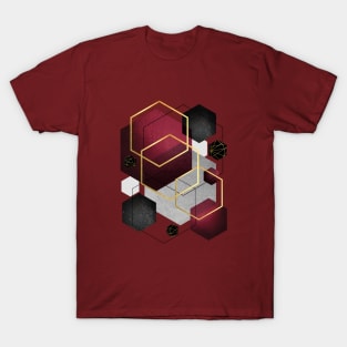 Geometric Hexagons in Red and Black T-Shirt